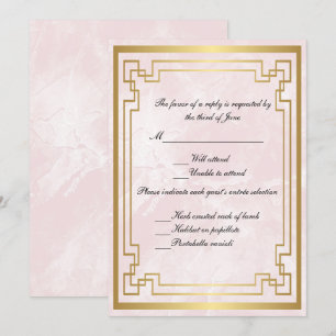 Convite Resposta de Casamento Rosa Mármore Quadro Geométri