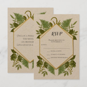Convite Resposta de Casamento Samambaias e Fauna Dourado e