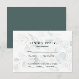 Convite Resposta de RSVP de casamento Blue Green Eucalyptu