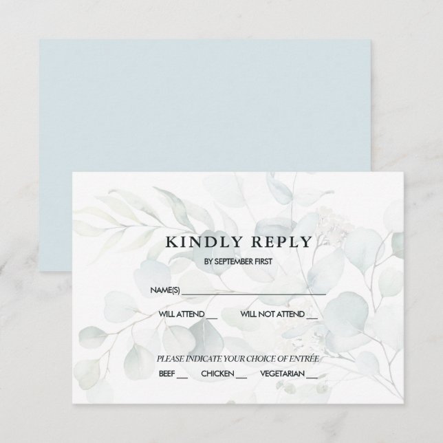 Convite Resposta de RSVP de casamento com eucalipto verde  (Frente/Verso)