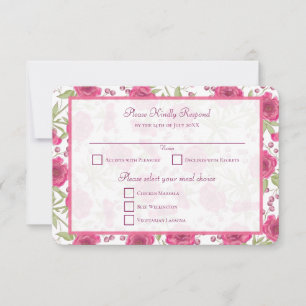Convite Resposta de RSVP de Casamento com Rosa Rosa Brilha