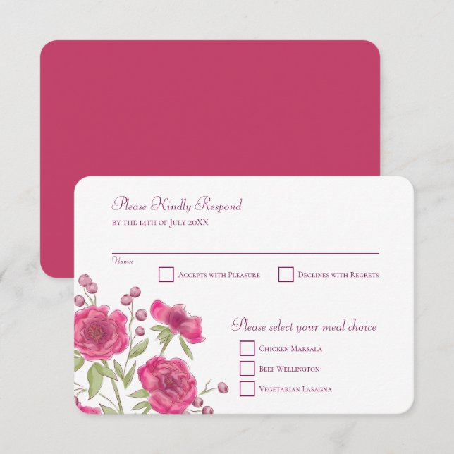 Convite Resposta de RSVP de casamento de rosa cor-de-rosa  (Frente/Verso)