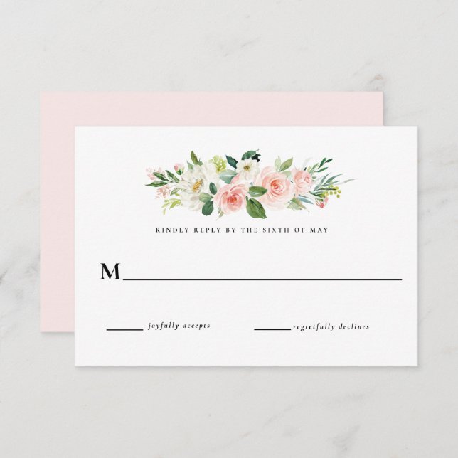 Convite Resposta de RSVP de casamento floral rosa avermelh (Frente/Verso)