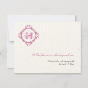 Convite Resposta de RSVP de casamento inicial rosa decaime