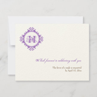 Convite Resposta de RSVP de casamento inicial roxo decaime