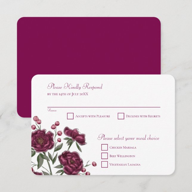 Convite Resposta de RSVP de casamento Maroon Rose (Frente/Verso)