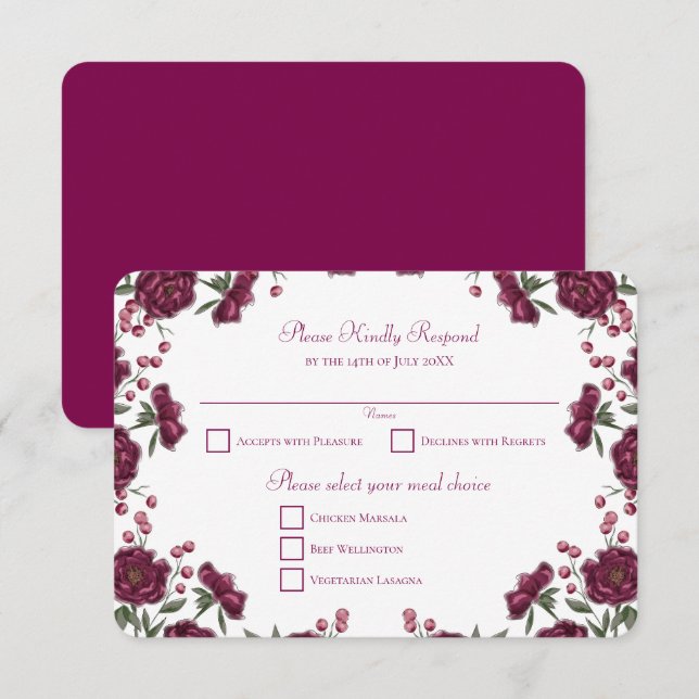 Convite Resposta de RSVP de Casamento Rosa Marrom (Frente/Verso)