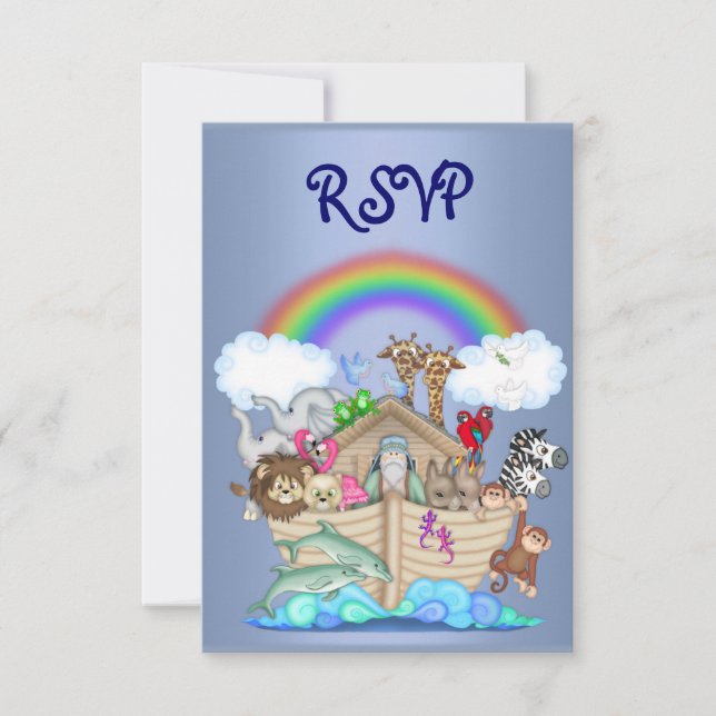 CONVITE RESPOSTA DE RSVP DO ARCA DE NOÉ AZUL (Frente)
