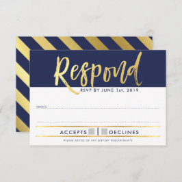 Convite RESPOSTA DE RSVP dourado falso azul marinho