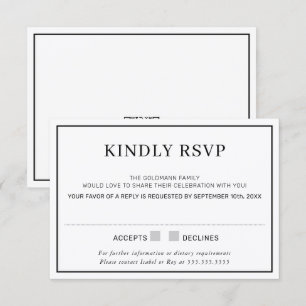 Convite RESPOSTA DE RSVP simples borda minimal preta