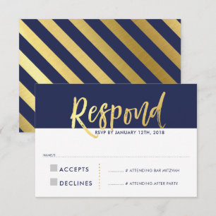 Convite RESPOSTA DE RSVP tipo dourado falso azul marinho