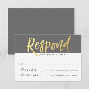 Convite RESPOSTA DE RSVP tipo dourado falso cinza