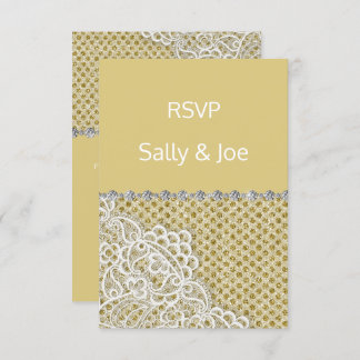 Convite Resposta Dourada de Casamento de Lace Diamond em B