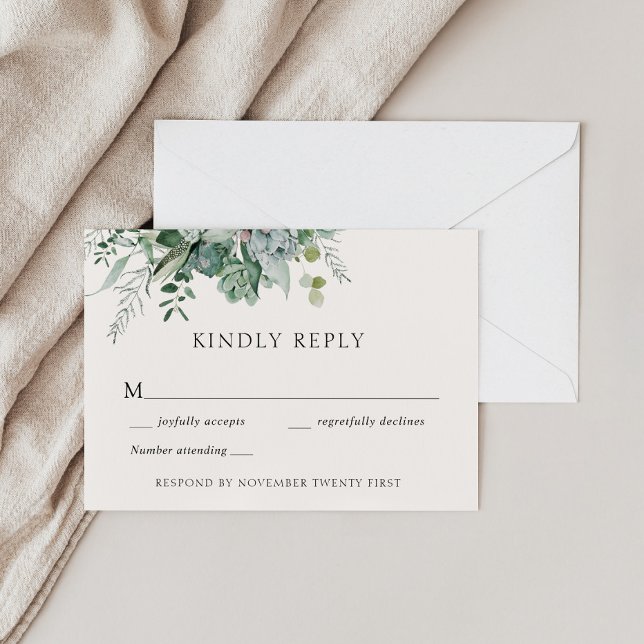 Convite Resposta Genérica de Casamento Eucalyptus e Sucule (Criador carregado)