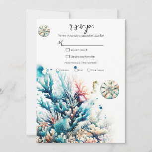 Convite Resposta para Casamento Aquarela Coral Splash Ocea