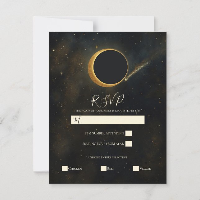 Convite Resposta para Casamento Celestial Eclipse Poeira E (Frente)