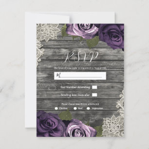 Convite Resposta para Casamento com Rosas Florais Deep Pur