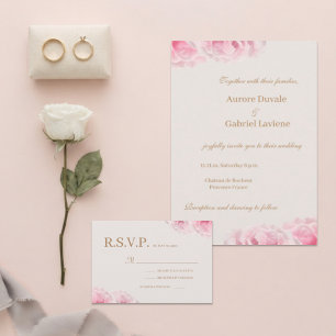 Convite Resposta para Casamento com Rosas Reais Rosa Român