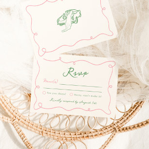 Convite Resposta para Casamento Cor-de-Rosa e Verde Desenh