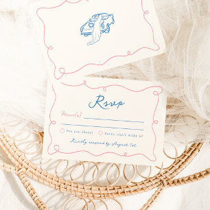 Convite Resposta para Casamento Rosa e Azul Desenhada à Mã
