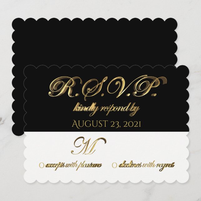 Convite Resposta Responder Casamento RSVP Preto Branco Dou (Frente/Verso)
