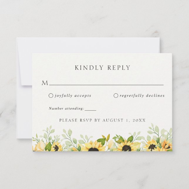 Convite Resposta RSVP de Casamento de Sunflower Greenery (Frente)