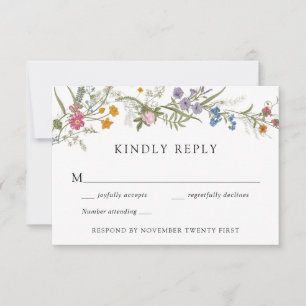Convite Resposta RSVP de Casamento de Vintage Wildflower E