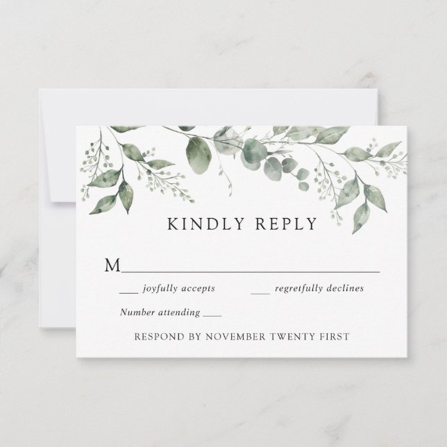 Convite Resposta RSVP de Casamento Eucalytpus Greenery (Frente)