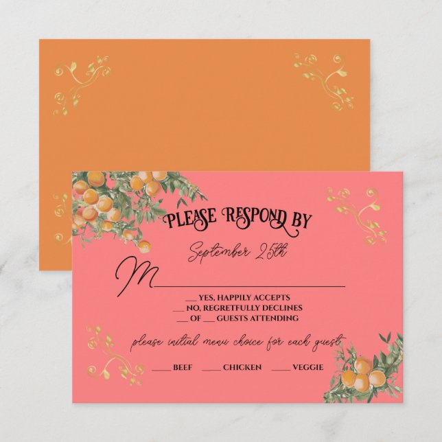 Convite Resposta RSVP de Laranjas Costeiras de Amalfi Ital (Frente/Verso)