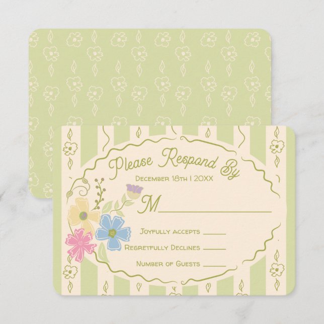 Convite Resposta RSVP Desenhada de Pacote de Sementes de F (Frente/Verso)