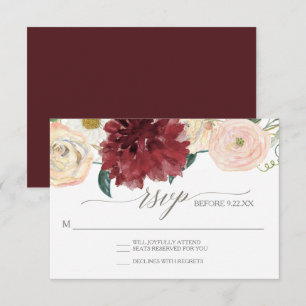 Convite Resposta RSVP Outono Crisântemo Marsala Rosa