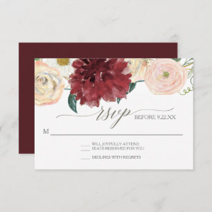 Convite Resposta RSVP Queda Chrysanthemum Marsala Rosa