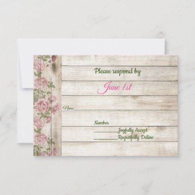 Convite Respostas de Casamento de Rosas Rosa Suave e Madei (Frente)