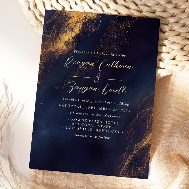 Convite Resumo Casamento Caligrafia Azul Marinho E Dourado (Criador carregado)