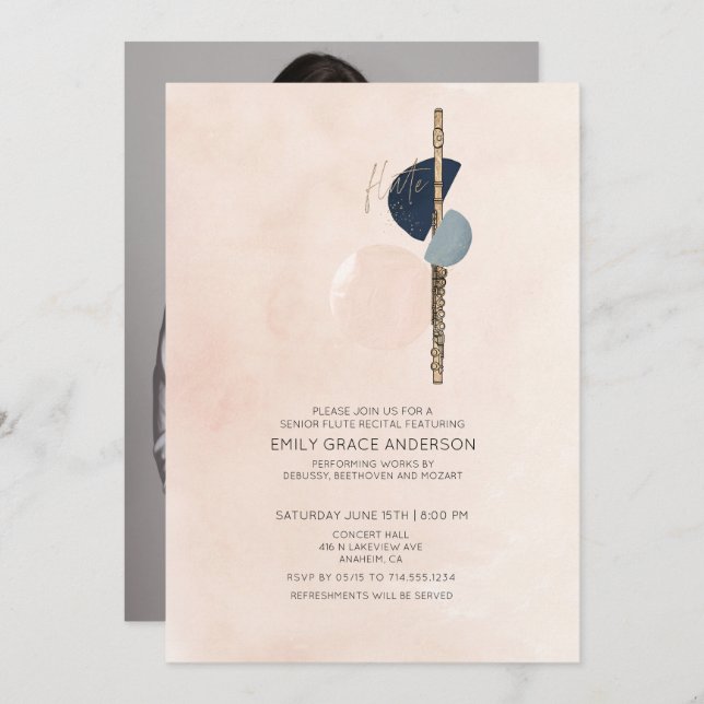 Convite Resumo do Recital de Flauta Rosa e Azul Foto (Frente/Verso)