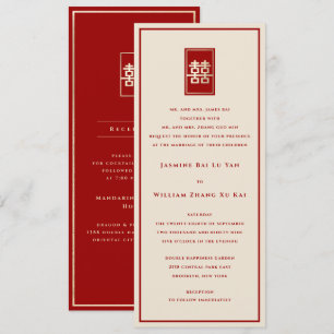 Convite Retângulo Dourado Felicidade Dupla Casamento Chin