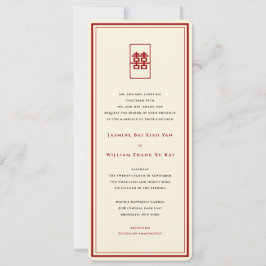 Convite Retângulo Felicidade Dupla Simples Casamento Chinê