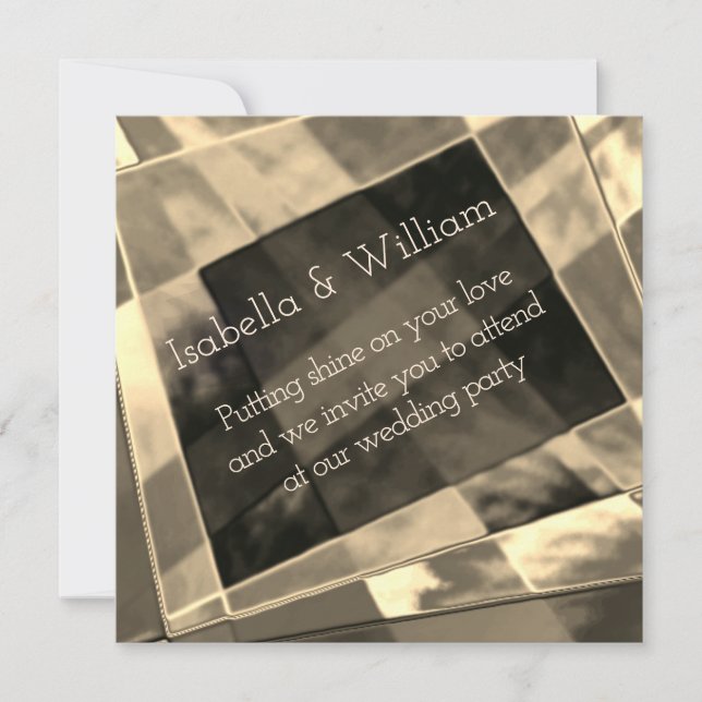 Convite Retângulos inclinados e irregulares, beges e doura (Frente)