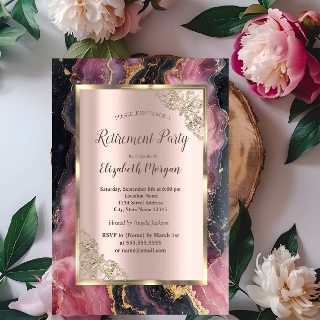 Convite Retirada de Borgonha Negra na moda Dourada com bri (Criador carregado)