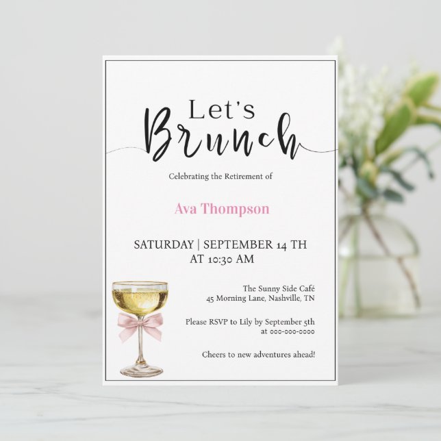 Convite Retirement Brunch Invitation • Champagne Farewell (Em pé/Frente)