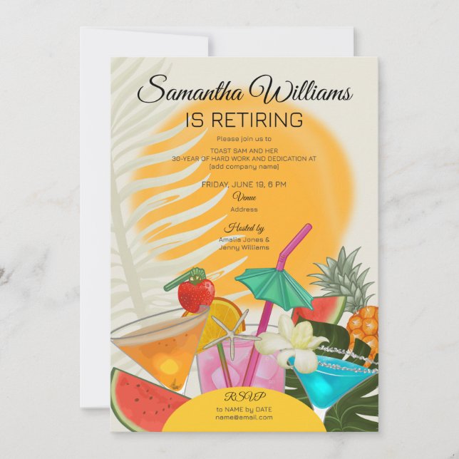 Convite Retirement Farewell Tropical Beach Coctail Party (Frente)