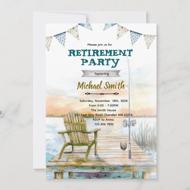 Convite Retirement fishing party invitation (Frente)