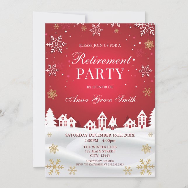 Convite Retirement Holiday Party Red Winter  Invitation (Frente)