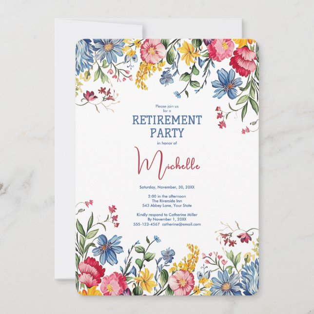 Convite Retirement Party Floral Watercolor Invitation (Frente)