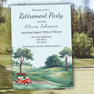Convite Retirement Party Golf Cart Watercolor 