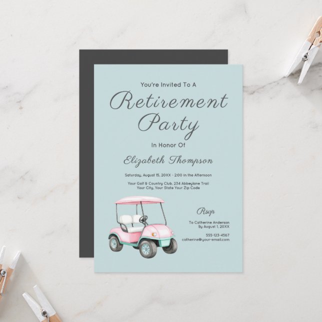 Convite Retirement Party Golf Retro Custom Invitation (Frente/Verso In Situ)