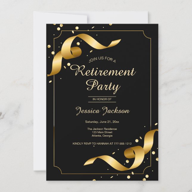Convite Retirement Party Invitation with Gold Ribbons (Frente)