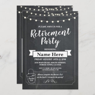 Convite Retirement Party Rustic Bucket List Chalk Invite