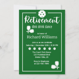 Convite Retirement Pickleball Paddles Verdes Elegantes