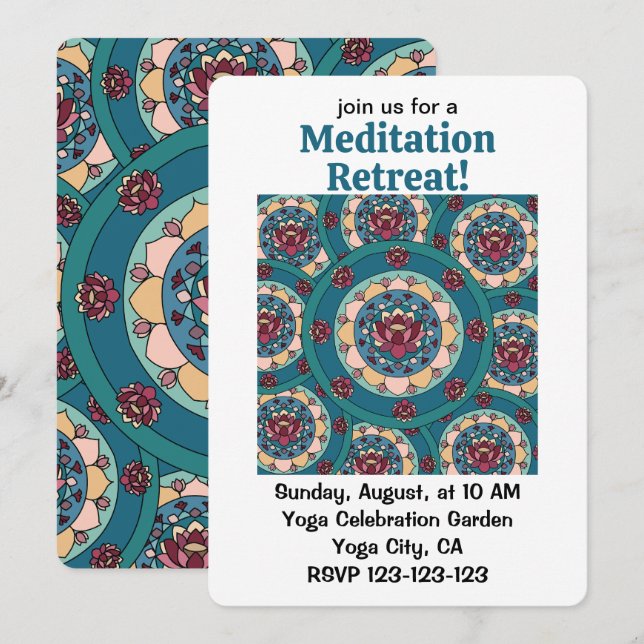 Convite Retiro de Meditação Flor de Lótus Mandala (Frente/Verso)